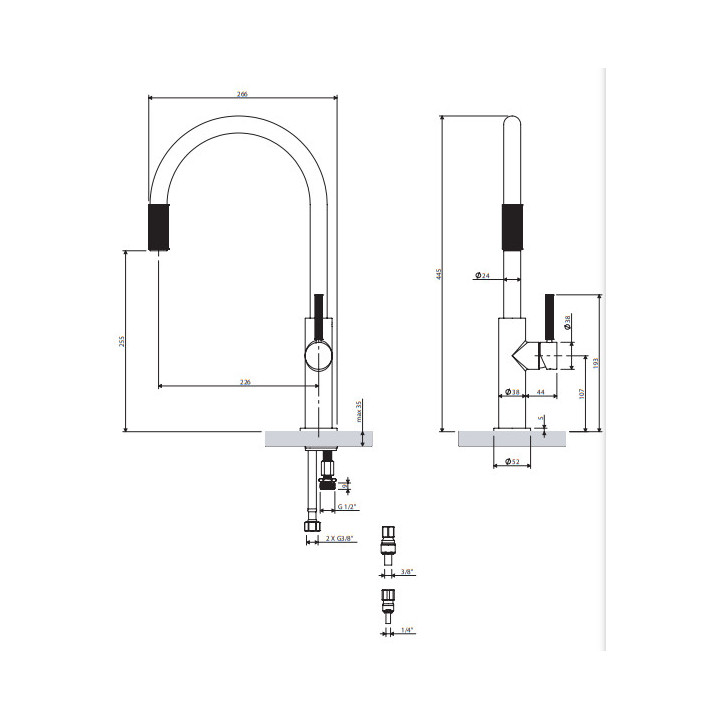 Bateria kuchenna do podłączenia zestawu filtrującego, Omnires Switch - Złoty szczotkowany