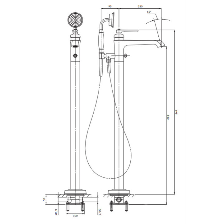 Bateria wannowa wolnostojąca, Omnires Armance - Mosiądz szczotkowany