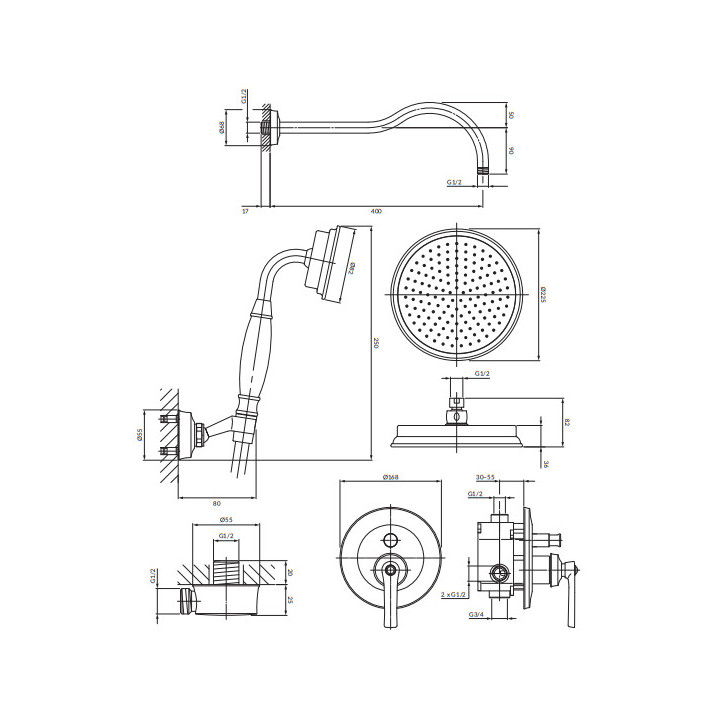 System prysznicowy podtynkowy, Omnires Armance - Mosiądz szczotkowany