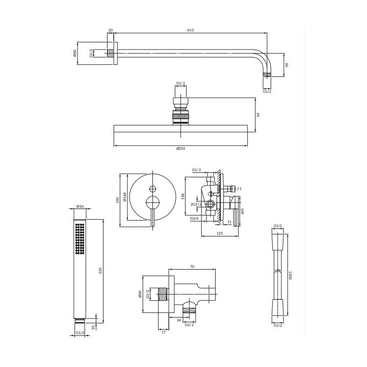 System prysznicowy podtynkowy, Omnires Y - Biały mat