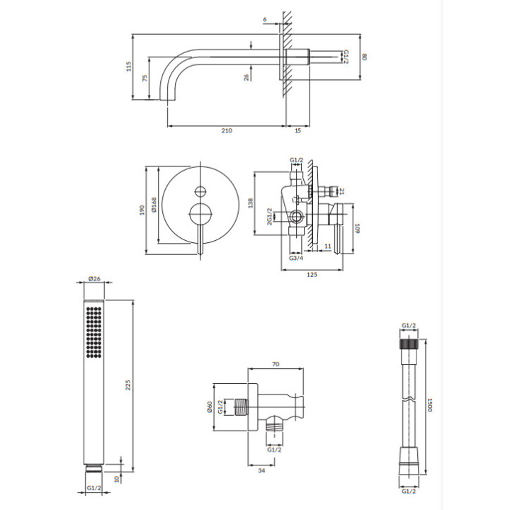 System wannowy podtynkowy, Omnires Y - Mosiądz szczotkowany