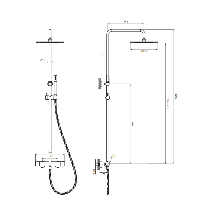 Termostatyczny system prysznicowy natynkowy, Omnires Y - Chrom 