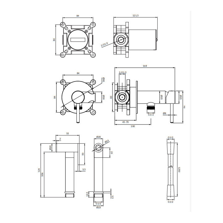 System bidetowy podtynkowy, Omnires Y - Mosiądz szczotkowany