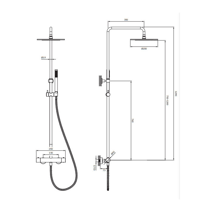 Termostatyczny system prysznicowy natynkowy, Omnires Y - Mosiądz szczotkowany 