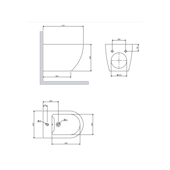Bidet wiszący, 54x36,5 cm, Omnires Ottawa - Biały mat