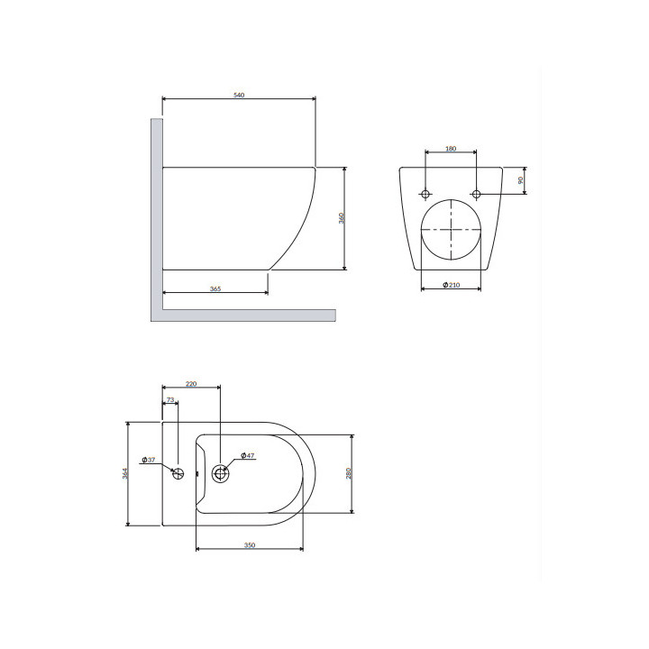 Bidet wiszący, 54x36,5 cm, Omnires Ottawa Comfort - Biały połysk