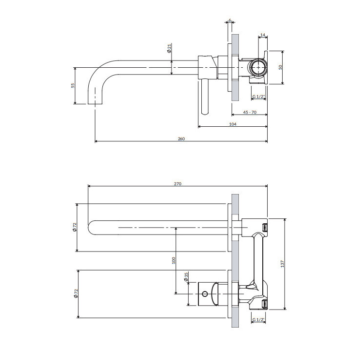 Bateria umywalkowa podtynkowa z długą wylewką, Omnires Y - Czarny 