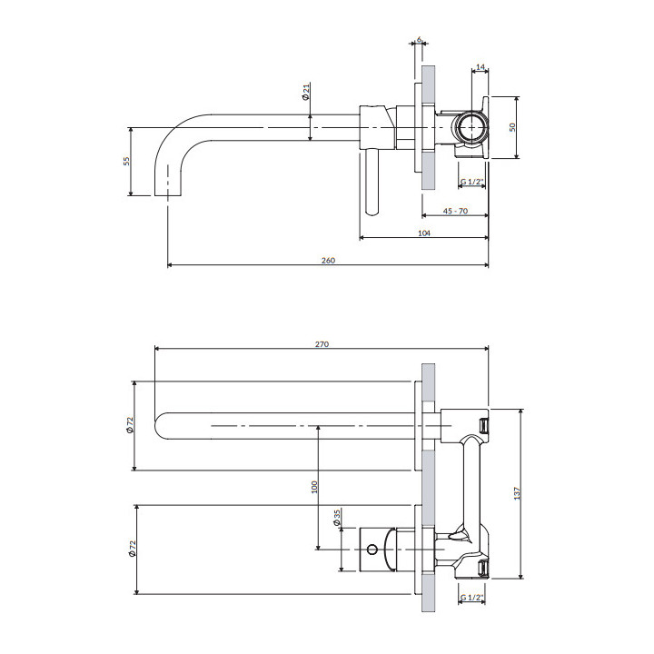 Bateria umywalkowa podtynkowa z długą wylewką, Omnires Y - Chrom