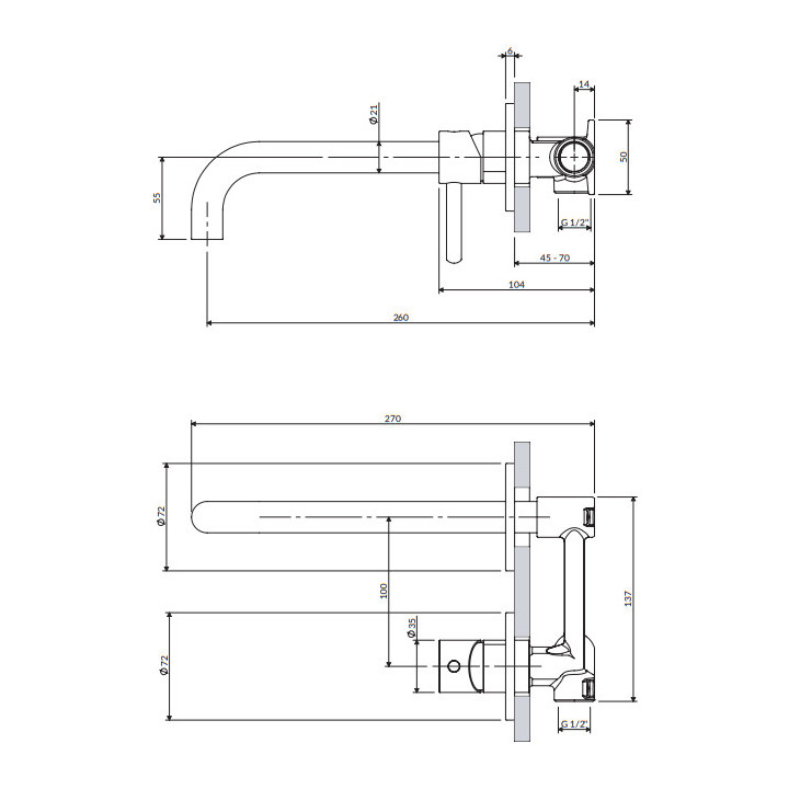 Bateria umywalkowa podtynkowa z długą wylewką, Omnires Y - Złoty