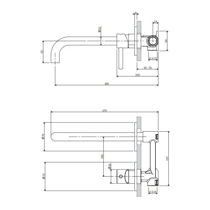 Bateria umywalkowa podtynkowa z długą wylewką, Omnires Y - Grafit