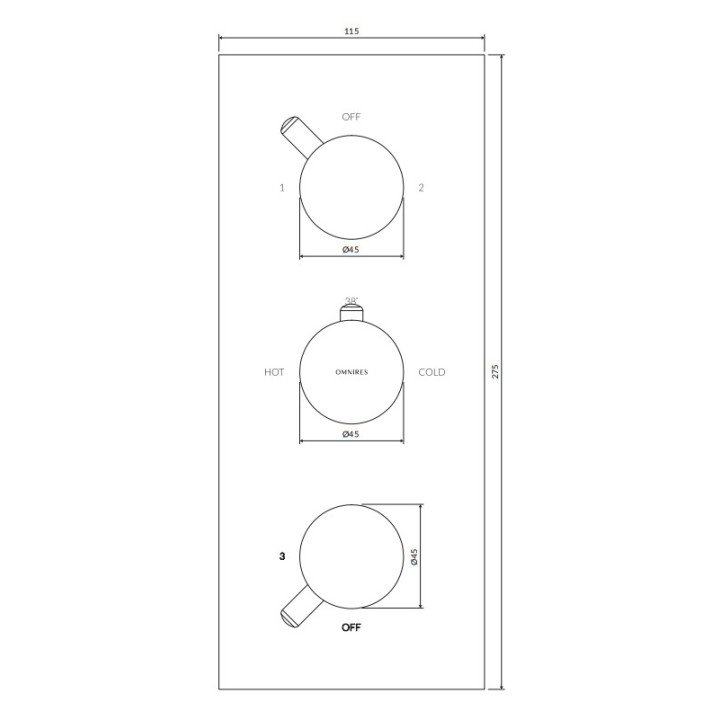 Termostatyczna bateria prysznicowo-wannowa 3-wyjściowa podtynkowa, element natynkowy, Omnires Y - Nikiel 