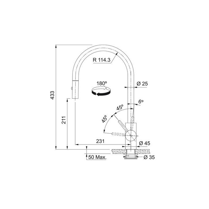 Bateria z wyciąganą wylewką Franke MYTHOS PULL-OUT - czarna stal szlachetna