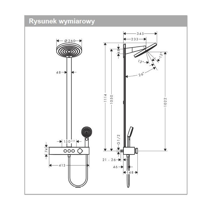 Pulsify S Komplet prysznicowy 260 2jet z termostatem ShowerTablet Select 400