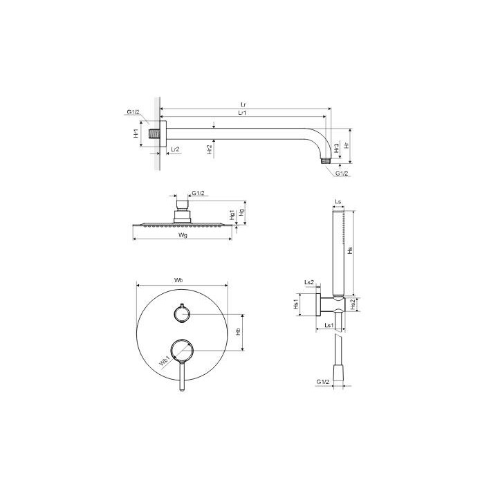 Zestaw prysznicowo-wannowy Excellent Pi, podtynkowy, 2 wyjścia wody, deszczownica 200mm, czarny mat