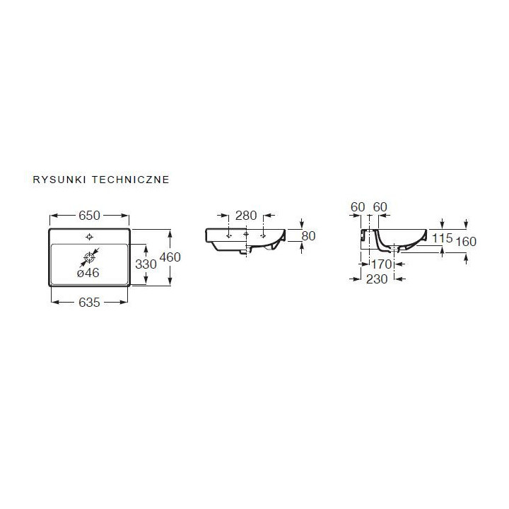 Mała umywalka ścienna 50 cm Compacto FINECERAMIC®, Roca Ona - S0 - SUPRAGLAZE 