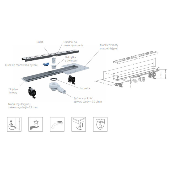 Prysznicowy odpływ liniowy Radaway [55 cm]