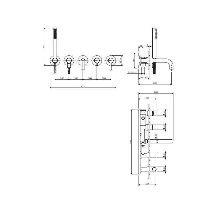 Bateria wannowa 5-otworowa podtynkowa, Omnires Y - Chrom  
