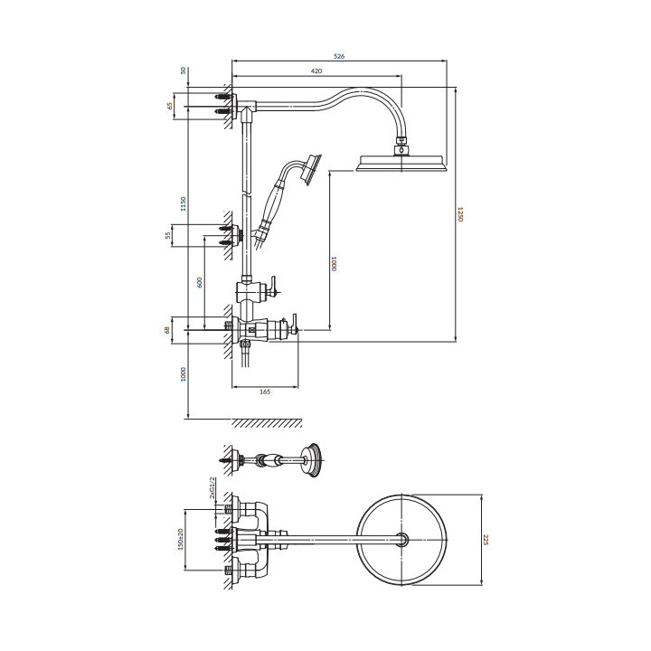 Termostatyczny system prysznicowy natynkowy, Omnires Armance - Mosiądz szczotkowany