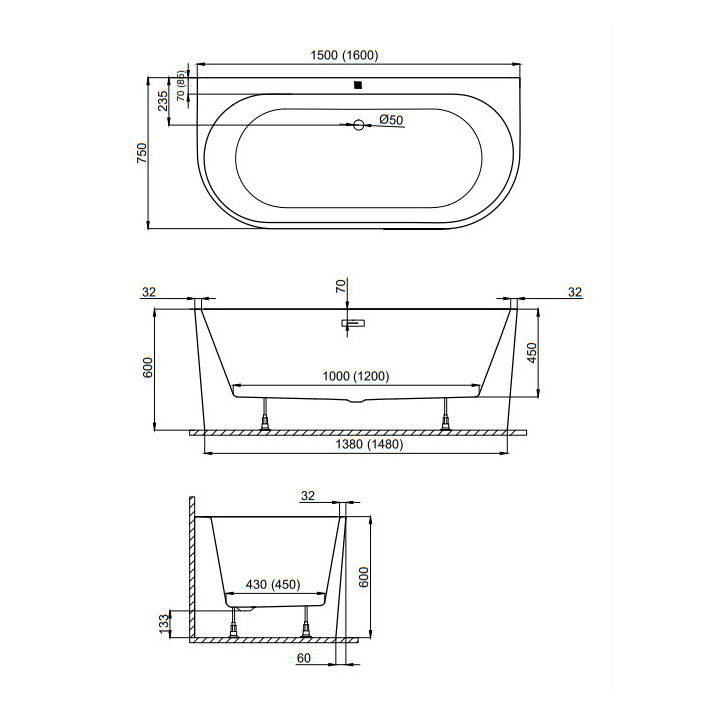 Wanna wolnostojąca przyścienna 160 x 75 cm. Polimat Sola - Biały 
