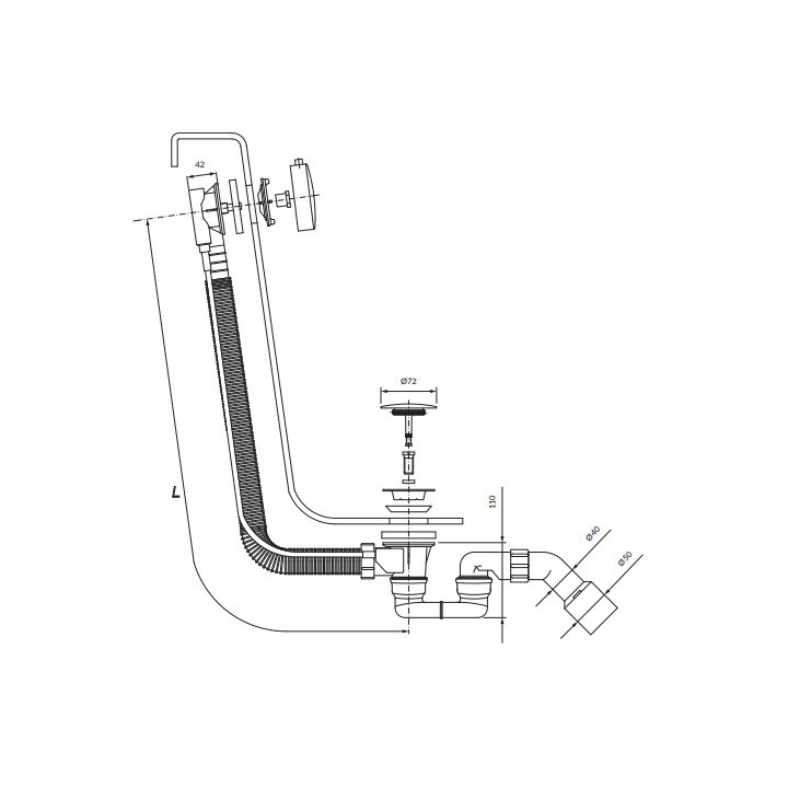 Syfon wannowy przelewowo-odpływowy, Omnires CGS - Biały połysk