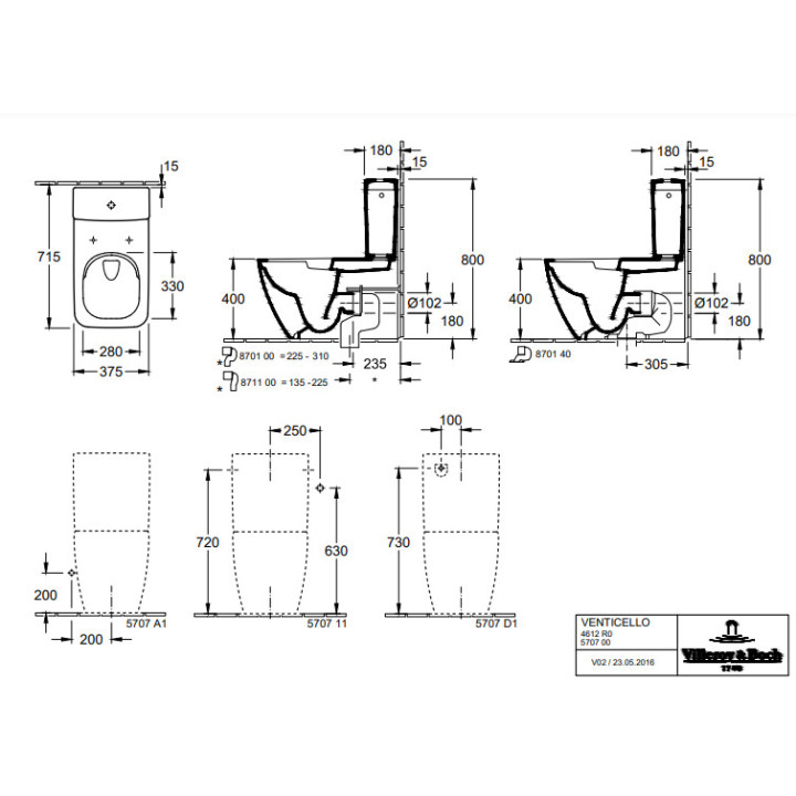Miska WC lejowa do WC-kompaktu bez kołnierza wewnętrznego, stojący, Villeroy & Boch Venticello - Weiss Alpin CeramicPlus