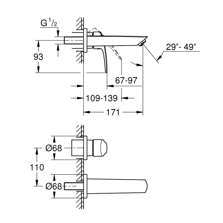 2-otworowa bateria umywalkowa rozmiar S, Grohe Eurosmart - Chrom