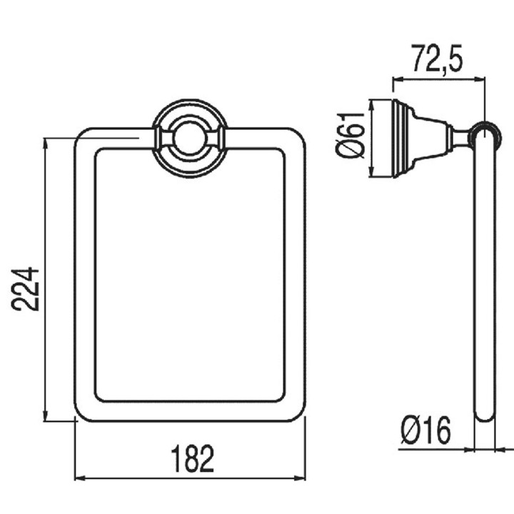Haczyk na ręcznik w formie kwadratowego pierścienia, Tres Accesorios Banyo - Mosiądz Antyczny Matowy 