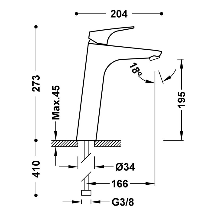 Wysoka bateria jednouchwytowa umywalkowa z systemem Tres-Duo, Tres Canigó - Chrom
