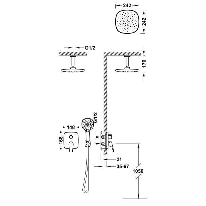 Zestaw baterii jednouchwytowej podtynkowej 2-drożnej Rapid-box prysznicowej, Tres Canigó - Chrom