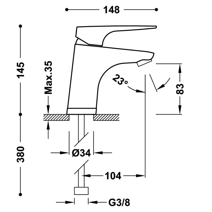 Bateria jednouchwytowa umywalkowa z systemem Tres-Duo, Tres Canigó Plus - Chrom