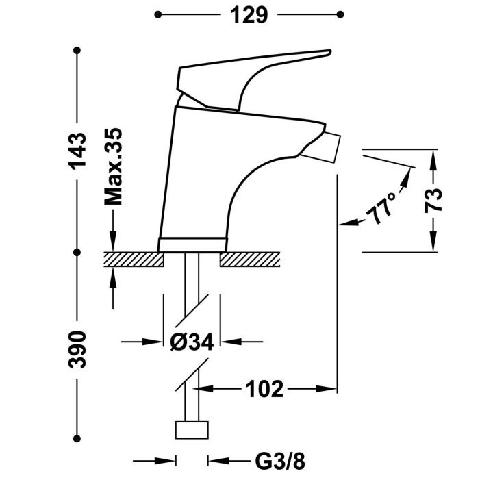 Bateria jednouchwytowa do bidetu, Tres Canigó Plus - Chrom