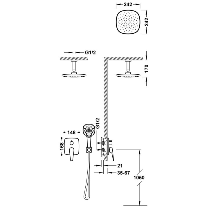 Zestaw baterii jednouchwytowej podtynkowej 2-drożnej Rapid-box prysznicowej, Tres Canigó Plus - Chrom 