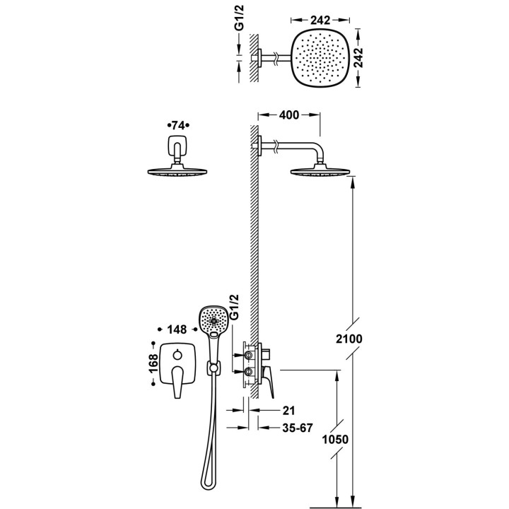 Zestaw baterii jednouchwytowej podtynkowej 2-drożnej Rapid-box prysznicowej, Tres Canigó Plus - Chrom
