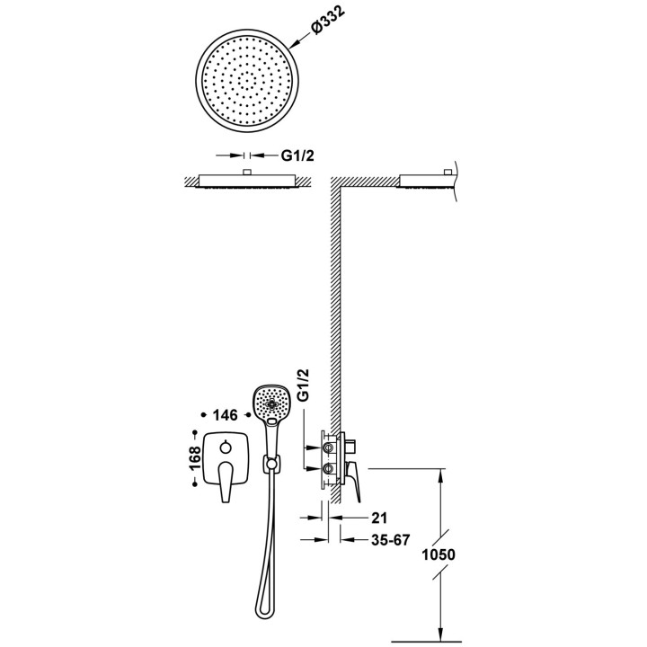Zestaw baterii jednouchwytowej podtynkowej 2-drożnej Rapid-box prysznicowej, Tres Canigó Plus - Chrom
