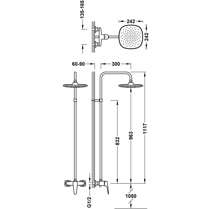 Zestaw baterii jednouchwytowej naściennej 1-drożnej prysznicowej, Tres Canigó Plus - Chrom