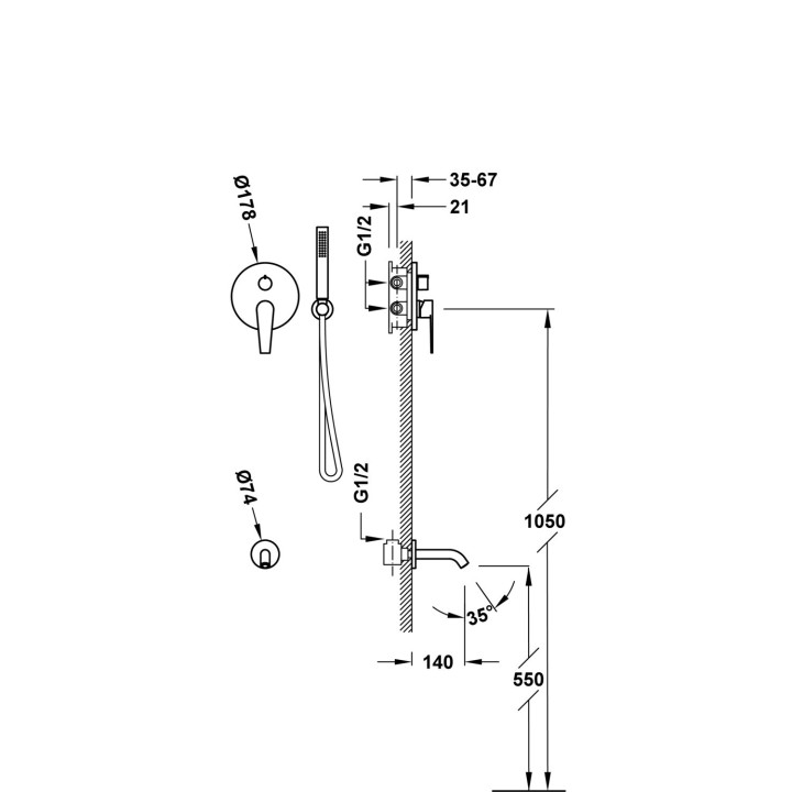Zestaw baterii jednouchwytowej podtynkowej 2-drożnej Rapid-box wannowa i prysznicowa, Tres Class - Chrom
