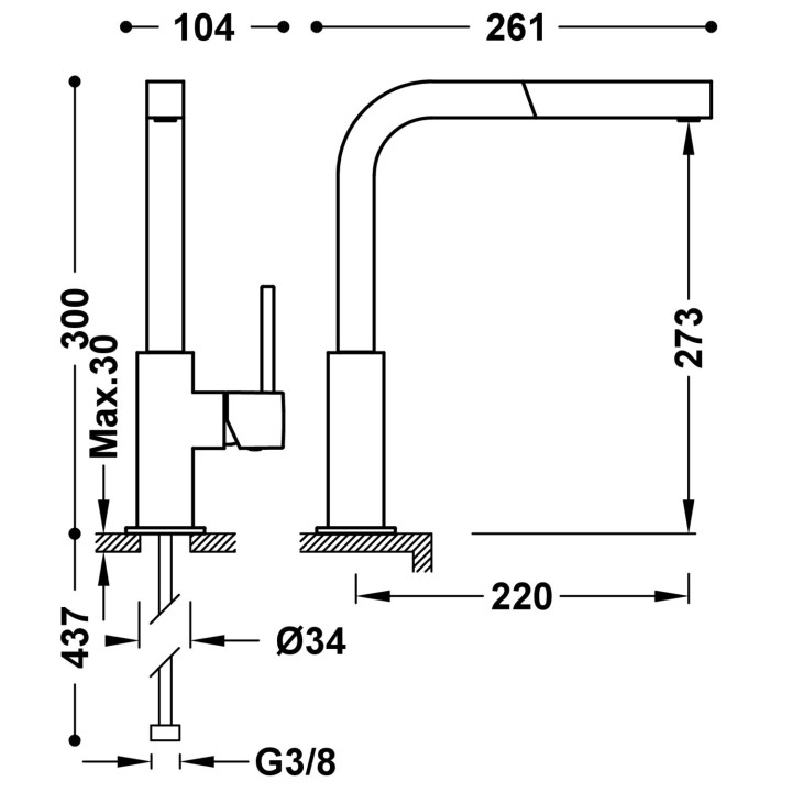 Bateria jednouchwytowa z wyciąganą wylewką kuchenną, Tres Cocina - 24-K Złoto Matowe