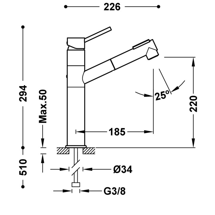 Bateria jednouchwytowa z wyciąganą wylewką i 2 rodzajami strumienia kuchenna, Tres Cocina - Chrom