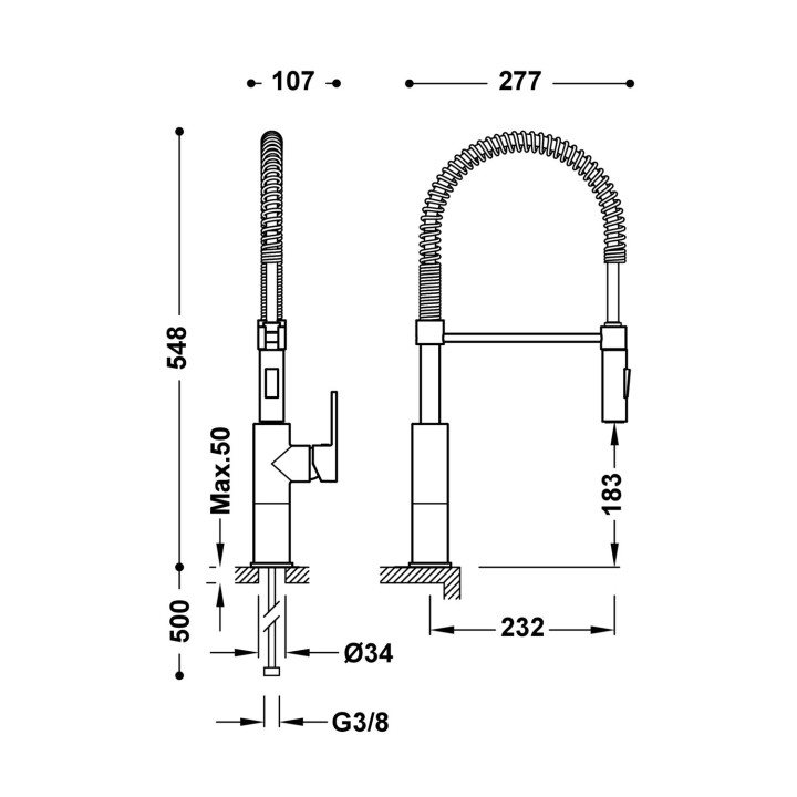 Bateria jednouchwytowa z wyciąganą wylewką i 2 rodzajami strumienia do kuchni przemysłowej, Tres Cocina - Chrom 