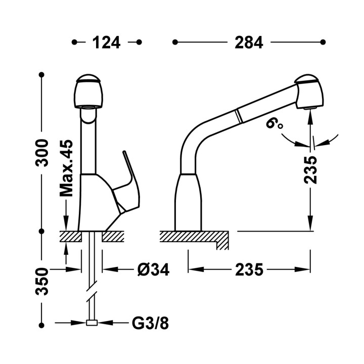 Bateria jednouchwytowa z wyciąganą wylewką i 2 rodzajami strumienia kuchenna, Tres Cocina - Chrom 