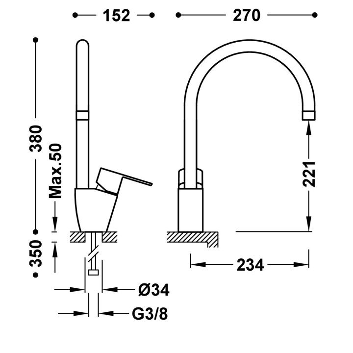 Bateria jednouchwytowa kuchenna, Tres Cocina - Chrom
