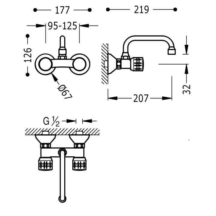 Bateria dwuuchwytowa ścienna kuchenna, Tres Cocina - Chrom