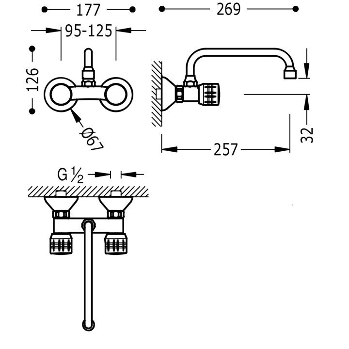 Bateria dwuuchwytowa ścienna kuchenna, Tres Cocina - Chrom