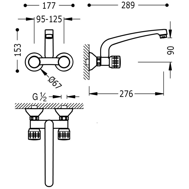 Bateria dwuuchwytowa ścienna kuchenna, Tres Cocina - Chrom
