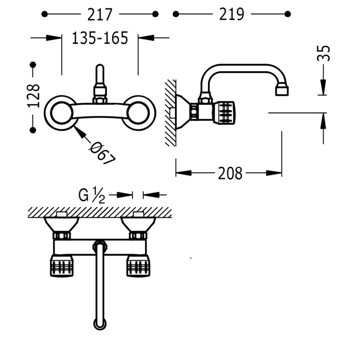 Bateria dwuuchwytowa ścienna kuchenna, Tres Cocina - Chrom