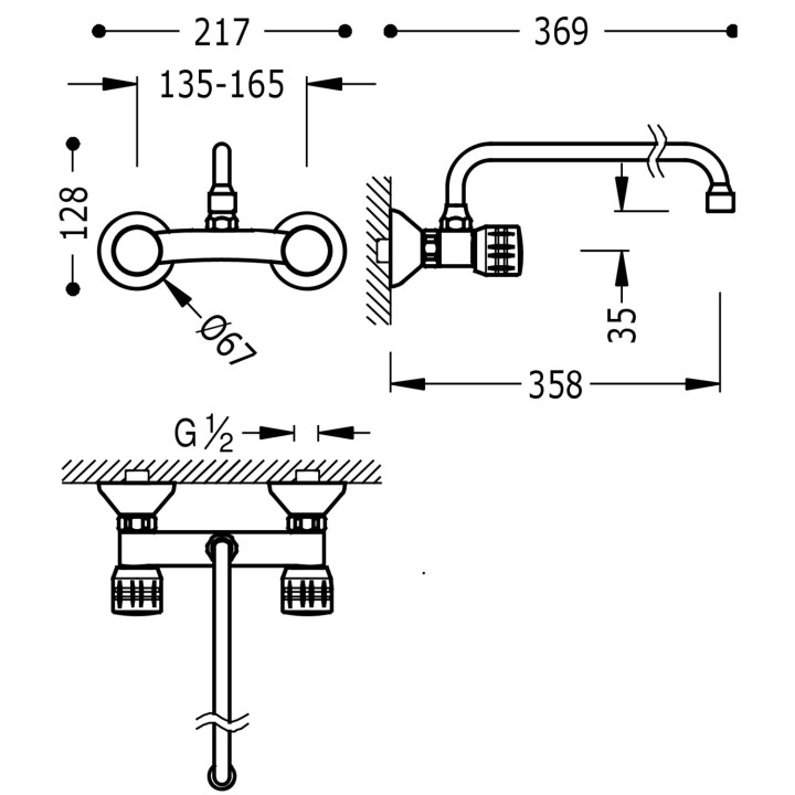 Bateria dwuuchwytowa ścienna kuchenna, Tres Cocina - Chrom