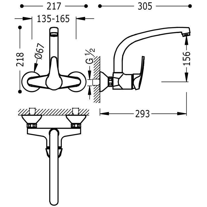 Bateria jednouchwytowa ścienna kuchenna, Tres Cocina -  Chrom