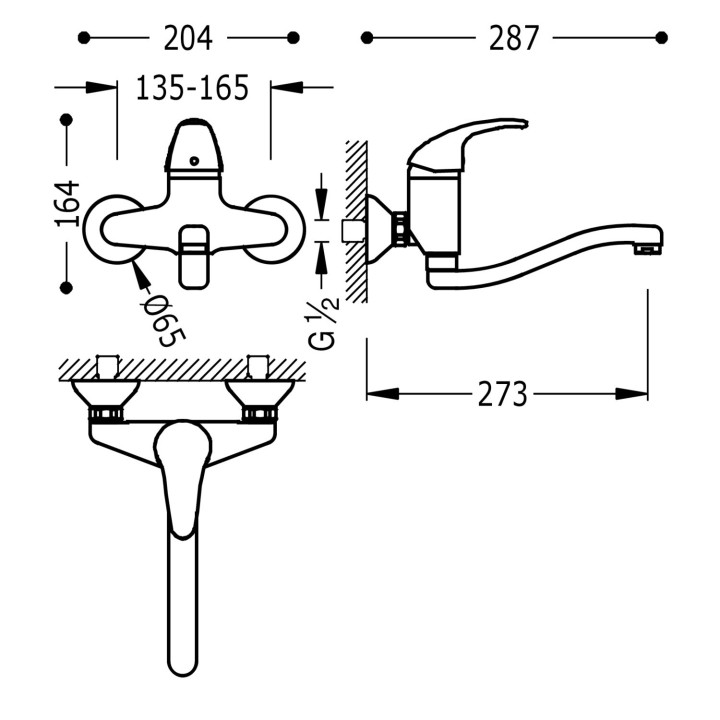 Bateria jednouchwytowa ścienna kuchenna, Tres Cocina - Chrom 