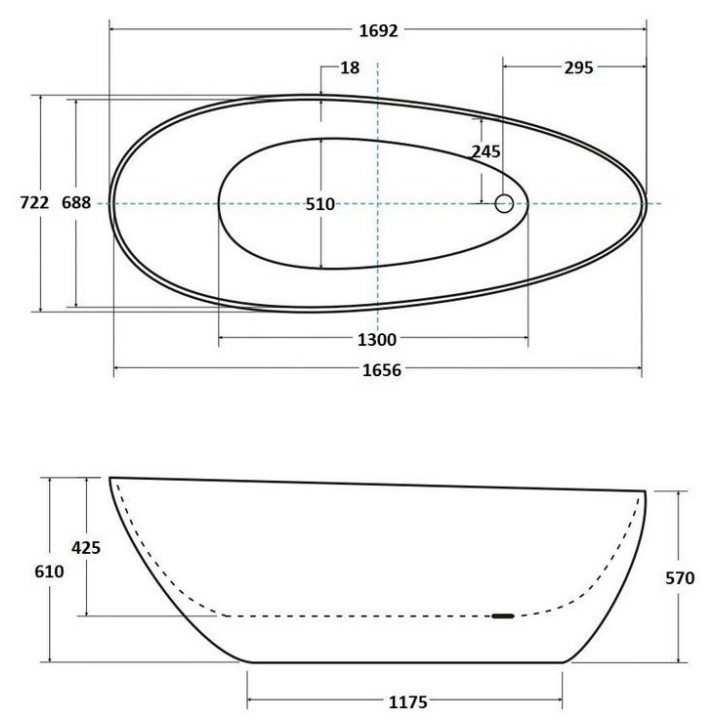 Wanna wolnostojąca Besco Goya B&W, 160x70cm, owalna, czarny/biały