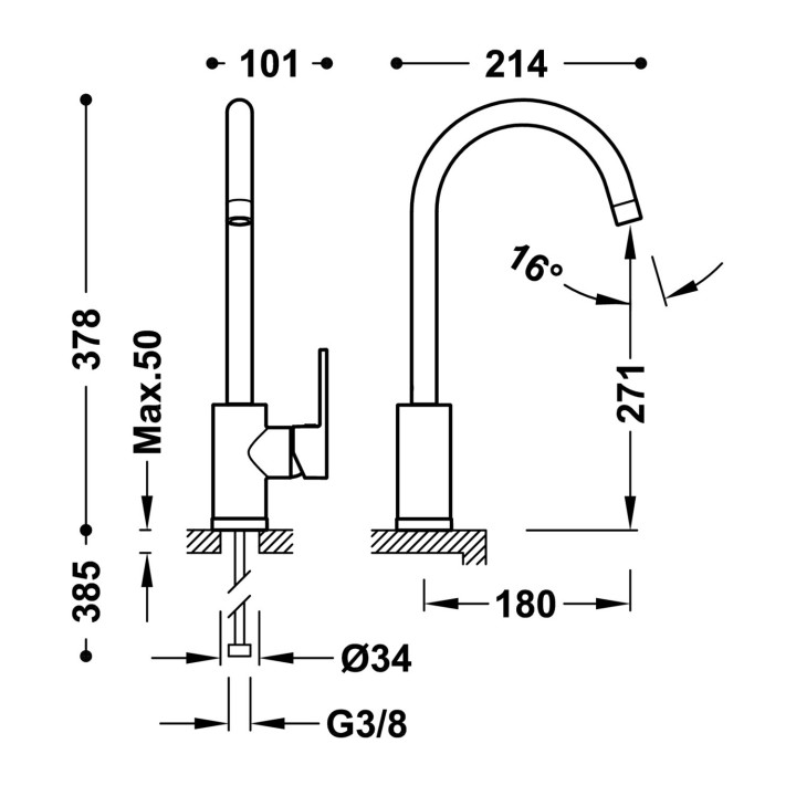 Bateria jednouchwytowa kuchenna, Tres Cocina - Chrom